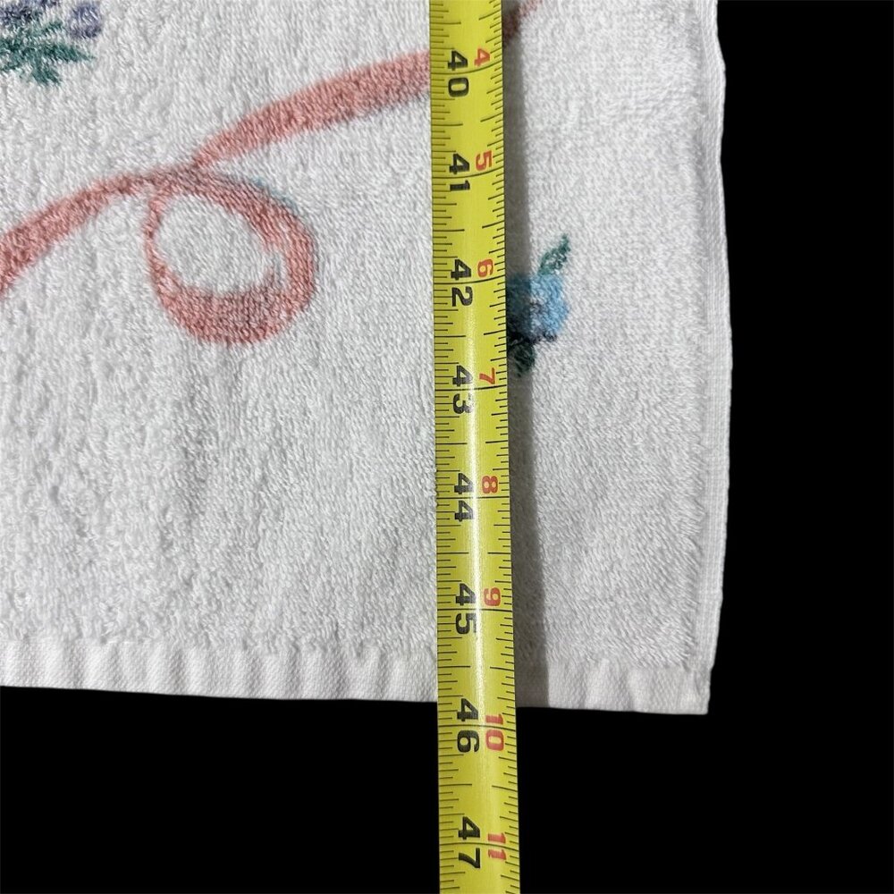 Vintage Bath Towel 1980s Seagull Floral Bouquet Romantic Cottagecore Pink Green - Picture 7 of 8